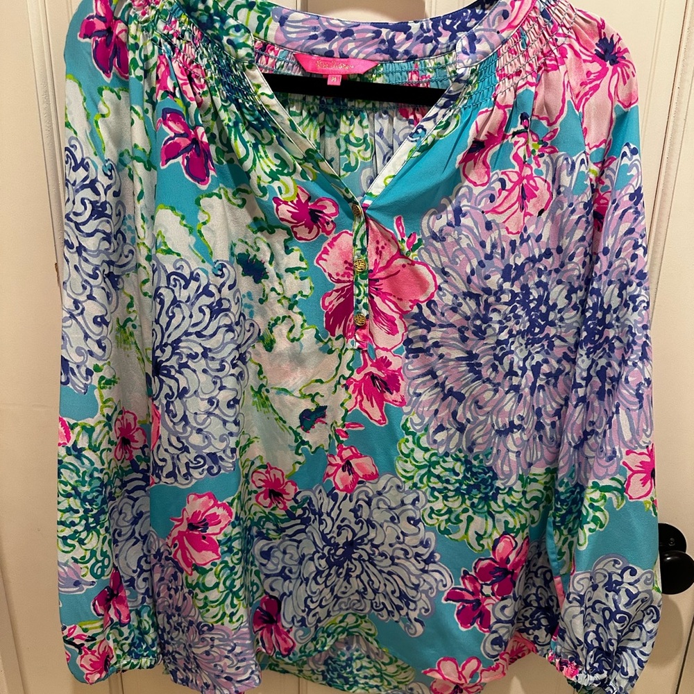 Vibrant Floral Top - Elsa Blue & Pink